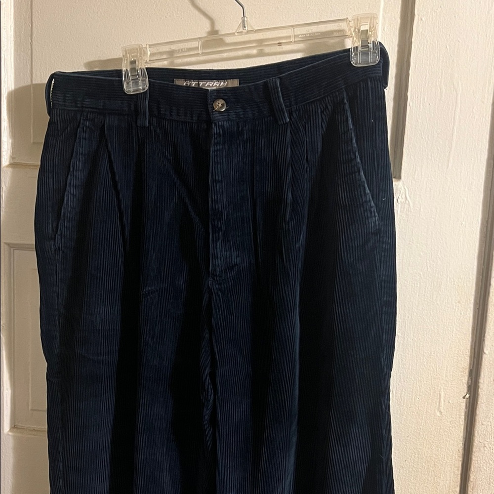 Men's Navy Pleated Pants Corduroy Wide Leg fit